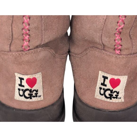 UGG I Heart Suede Shearling Lined Winter Boots Women 7 Boho Cobincore Cozy Y2K - Picture 6 of 9